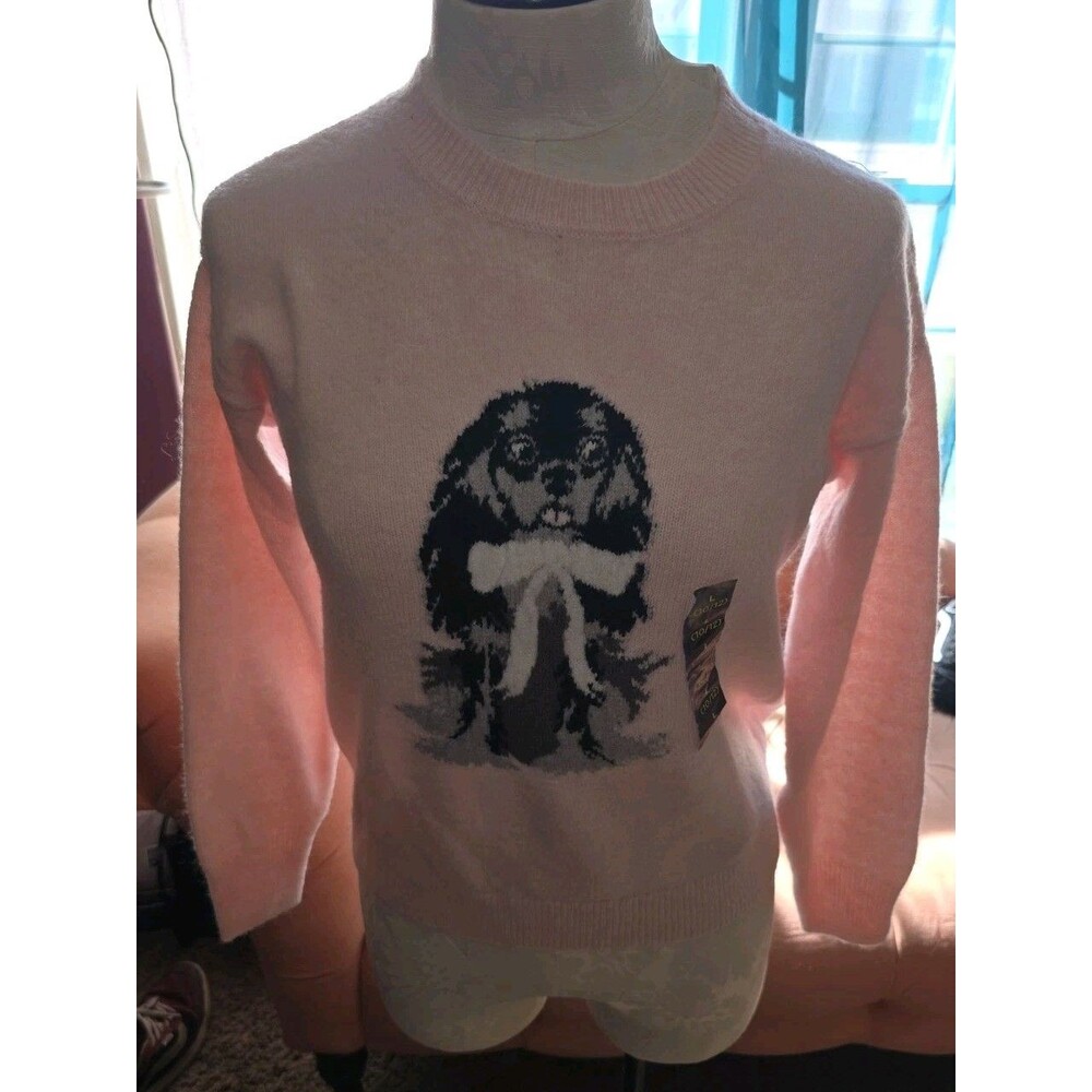 NWT Art Class Girls Pink Dog with Bow Knit Graphic Sweater - Youth Large 10/12